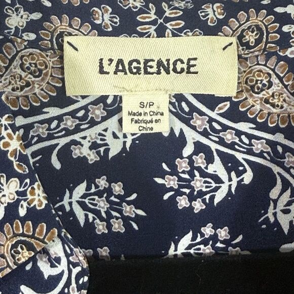 L'Agence Navy 100% Silk Paisley Tie Belt Button Front Shirt Stella Dress Size S - Picture 3 of 14